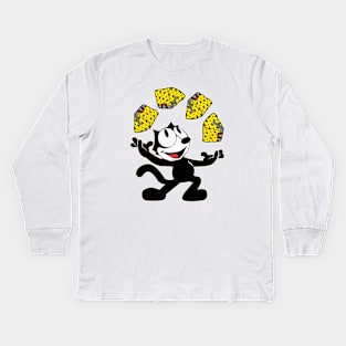 Juggling Magic Bags Felix Cat Cartoon Old School Retro Style Kids Long Sleeve T-Shirt